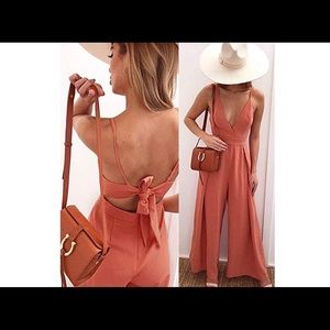 Jumpsuit Tie Knot Back Wide Leg Romper Outfit